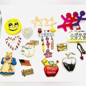 Teacher theme 15 piece Assorted Brooch Lot Bundle - education school